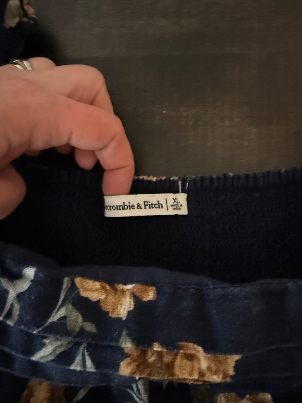 Abercrombie & Fitch Navy Floral Linen Blend Babydoll Mini Dress Size XL - Picture 5 of 8